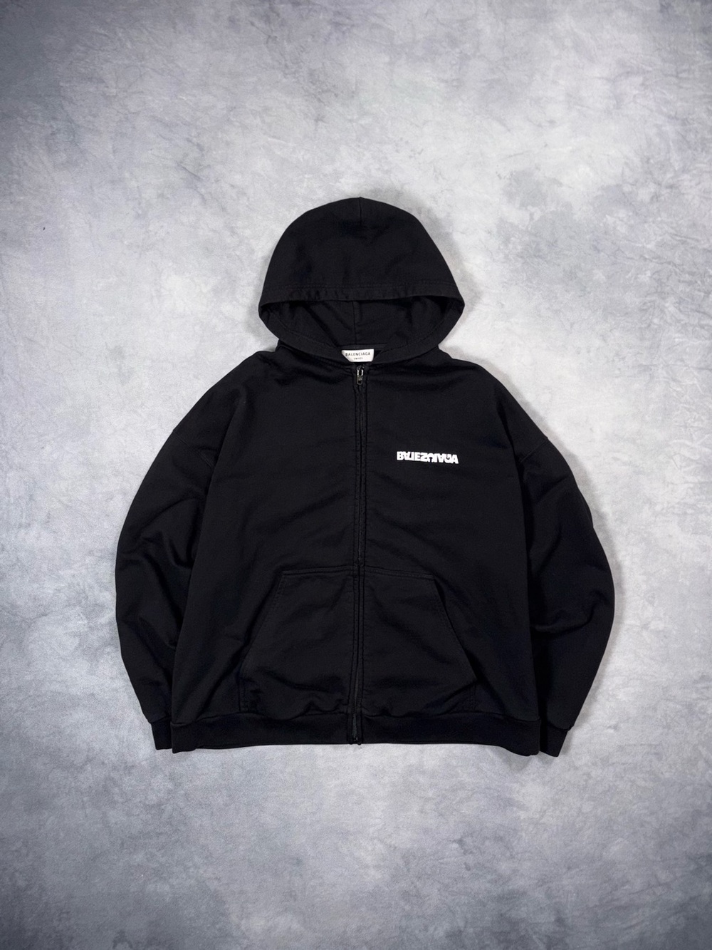 Balenciaga SS21 Turn Wide Logo Black Full Zip Oversize Hoodie Demna Era